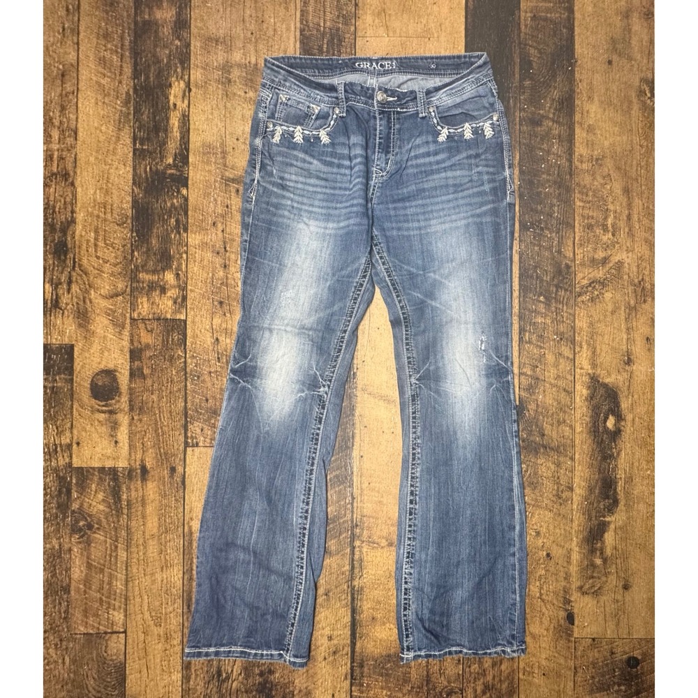 Grace in LA Embellished Bootcut Jeans Low Rise Denim Medium Wash Size 30